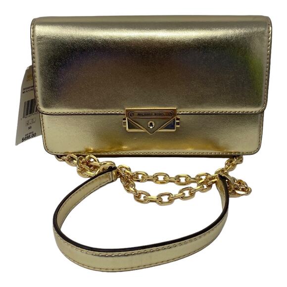 Michael Kors Women's Cece Medium Flap Vegan Leather Bag Pale Gold Crossbody NWT - Picture 1 of 9